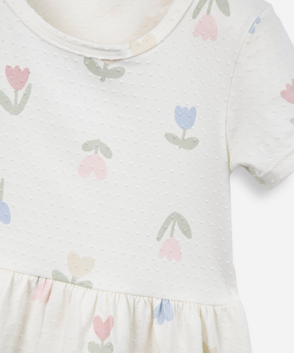 vestido infantil de algodão texturizado floral colorido
