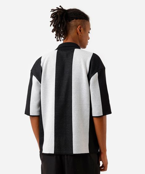 polo box fit masculina de tricot listrada preta