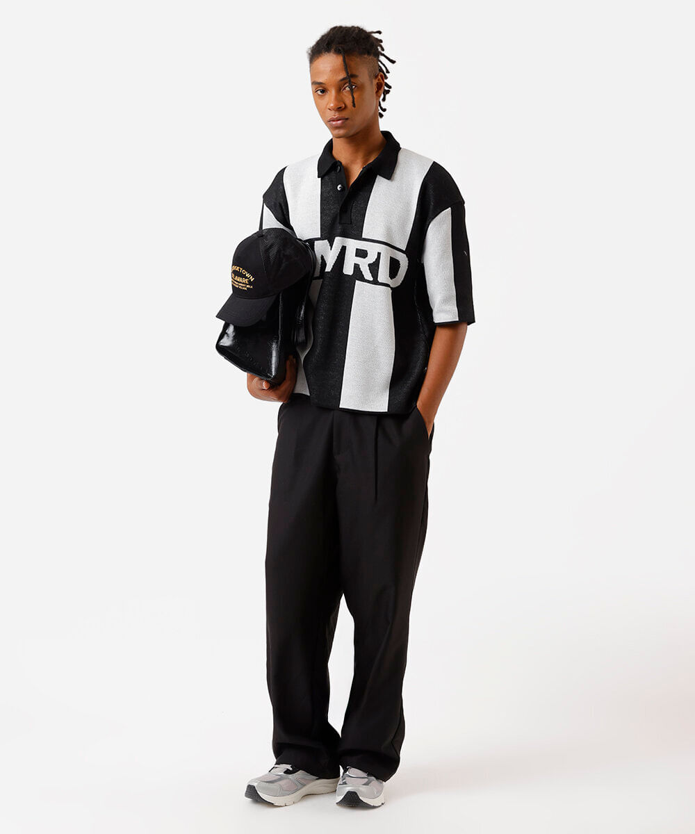 polo box fit masculina de tricot listrada preta