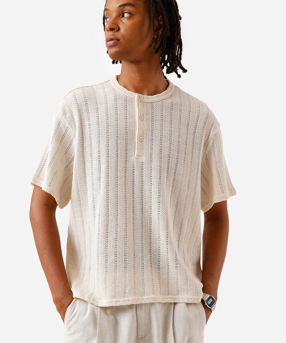bata masculina de tricot off white