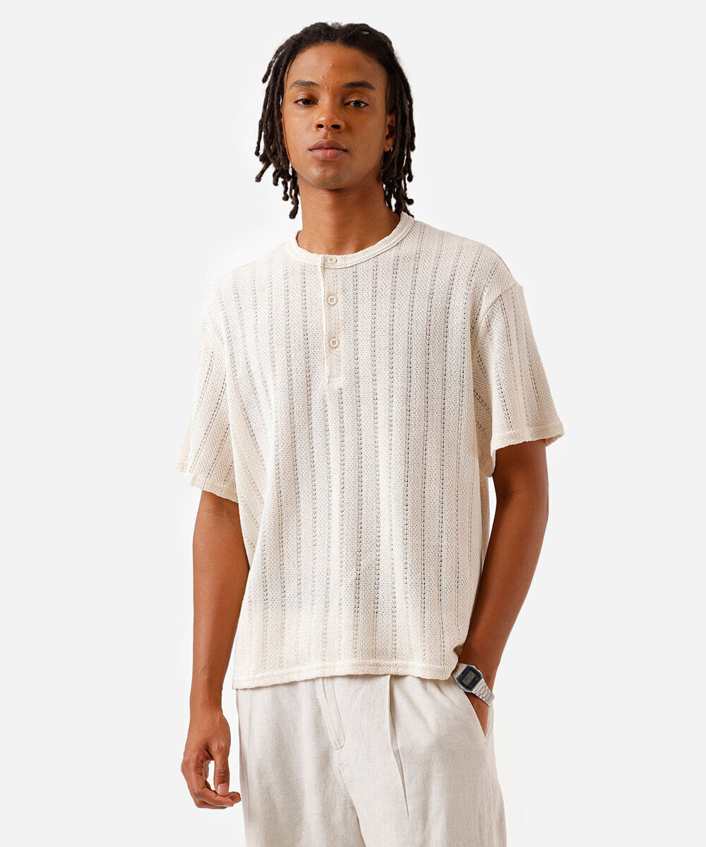 bata masculina de tricot off white