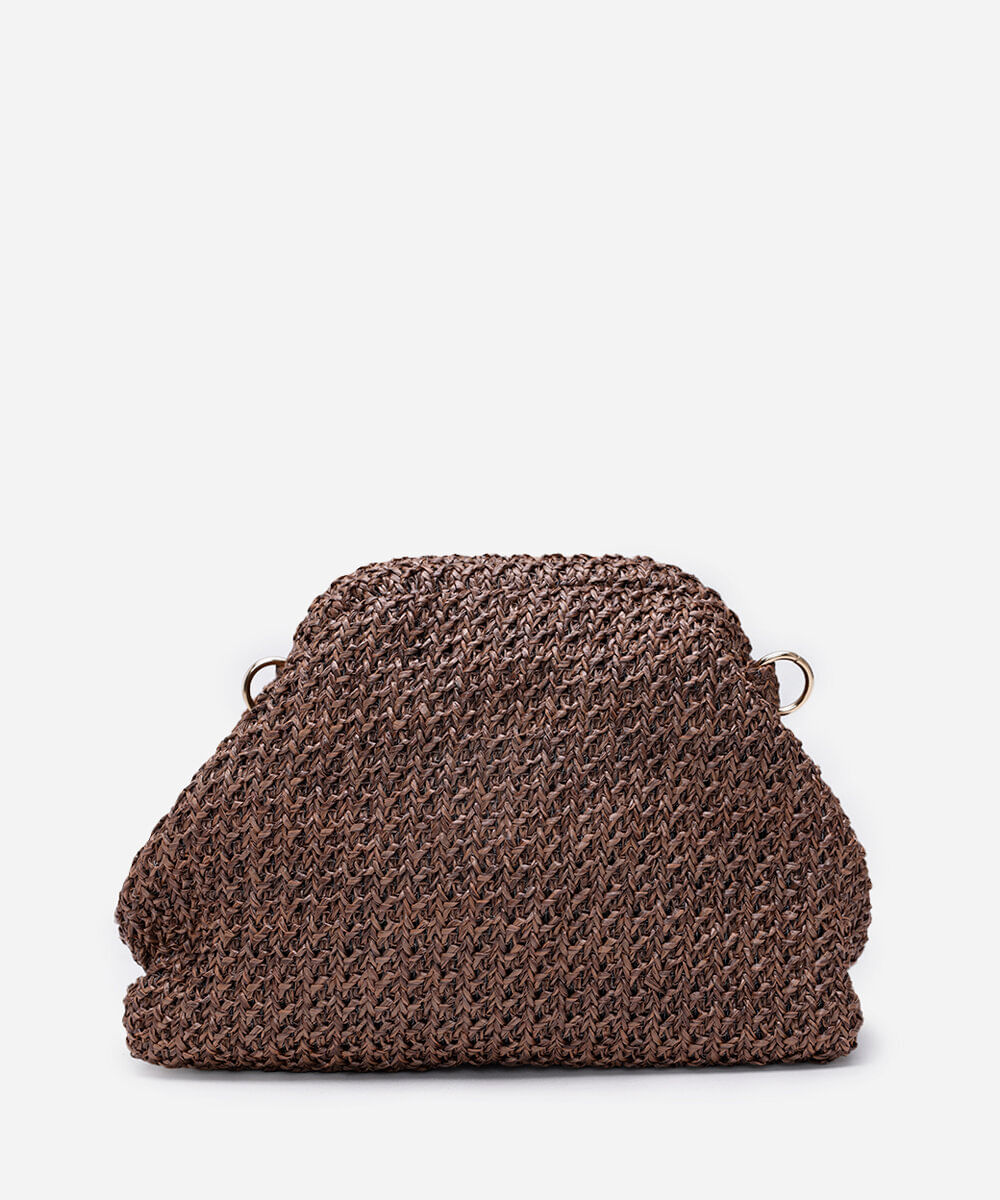 bolsa clutch de palha alça de corrente marrom