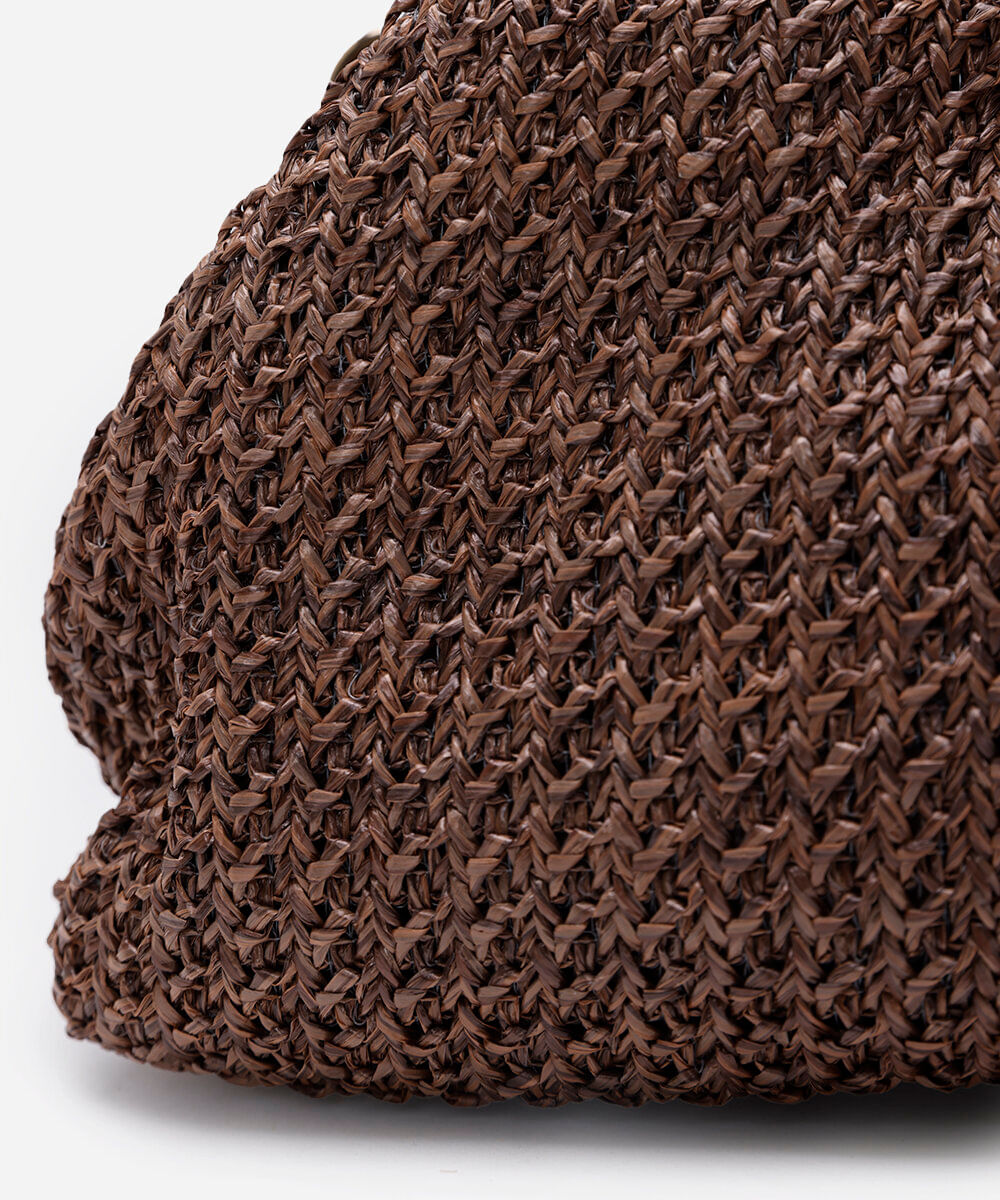 bolsa clutch de palha alça de corrente marrom