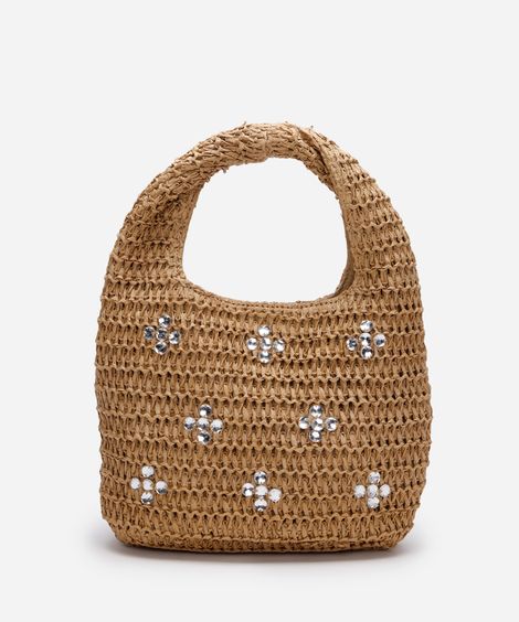 bolsa baguete texturizada com brilhos bege