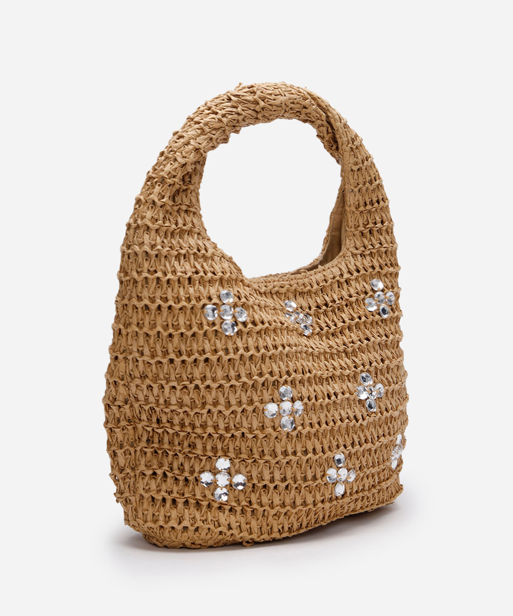 bolsa baguete texturizada com brilhos bege
