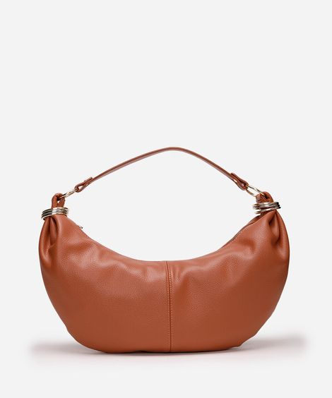 bolsa shoulder meia lua com pregas e argolas marrom