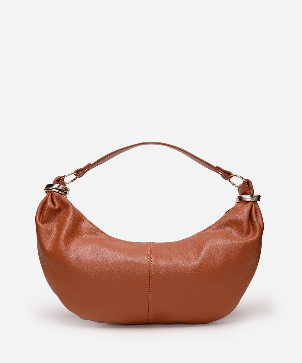 bolsa shoulder meia lua com pregas e argolas marrom