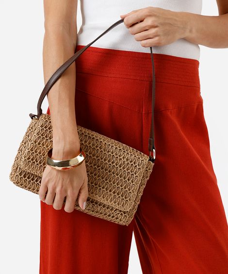 bolsa baguete texturizada bege