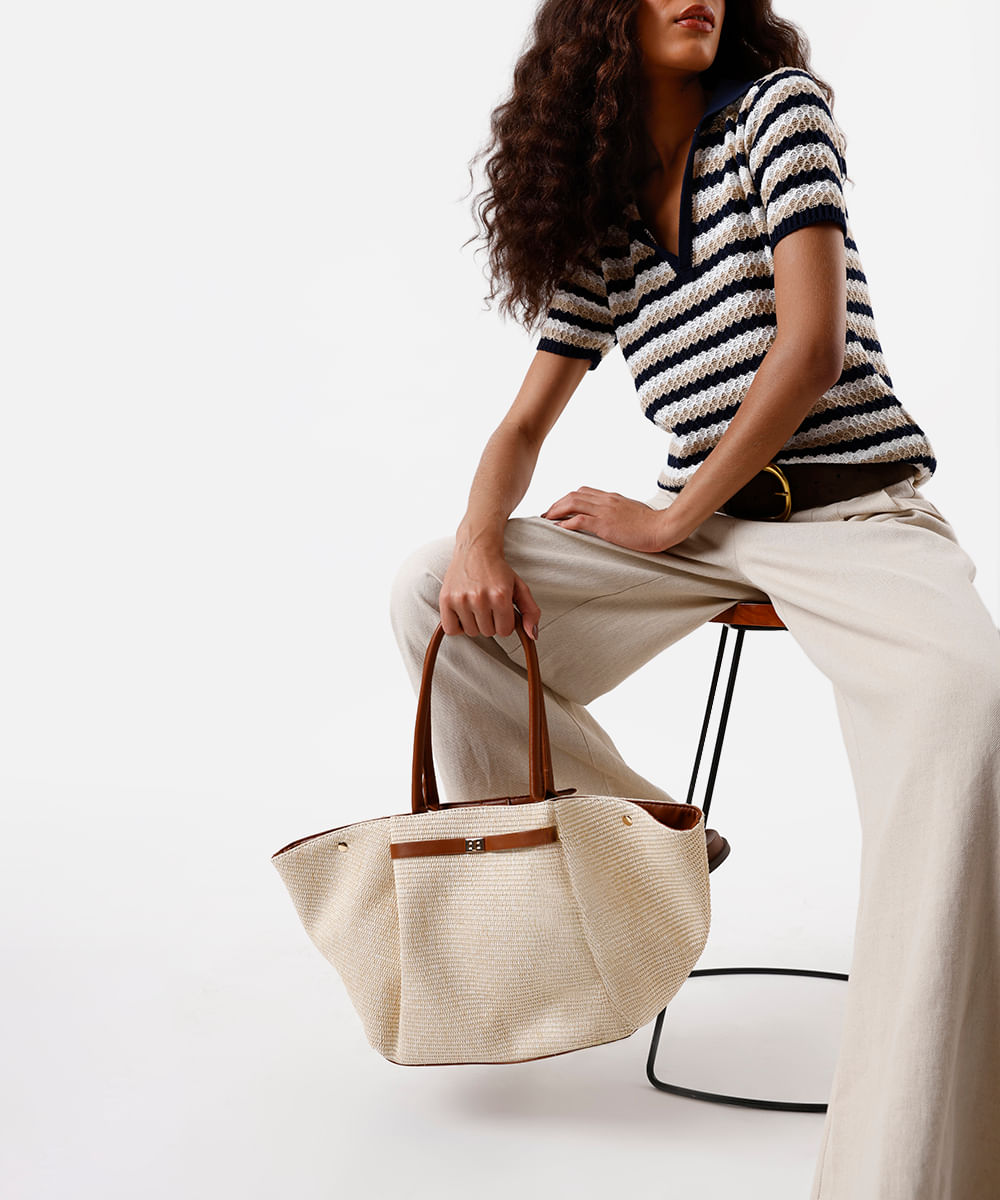 bolsa shopper estruturada texturizada bege