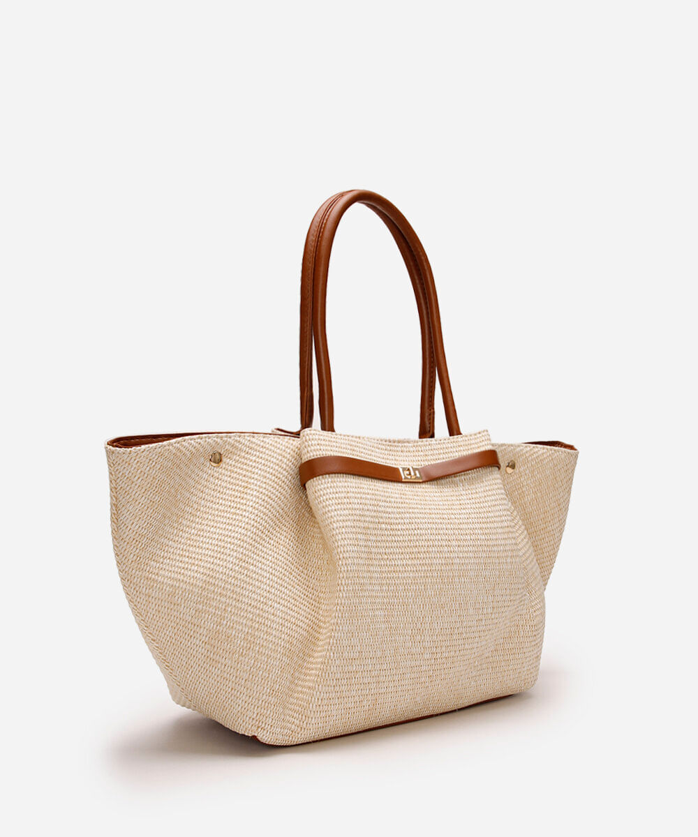 bolsa shopper estruturada texturizada bege