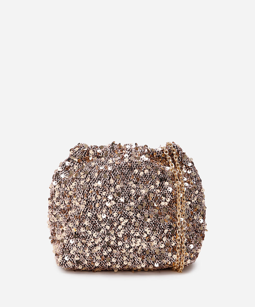bolsa transversal de lurex com paetê dourada
