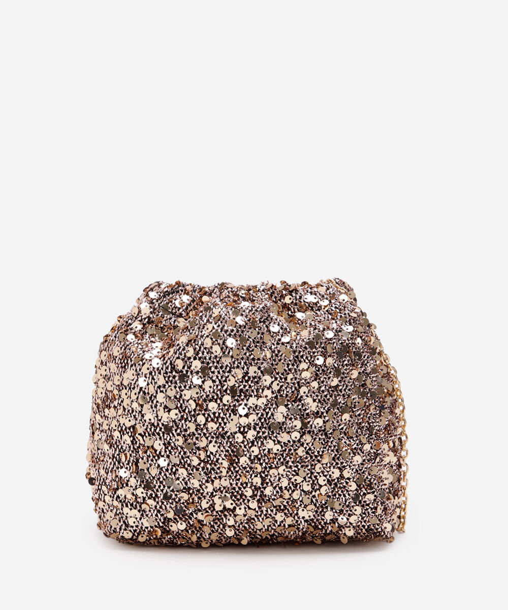 bolsa transversal de lurex com paetê dourada