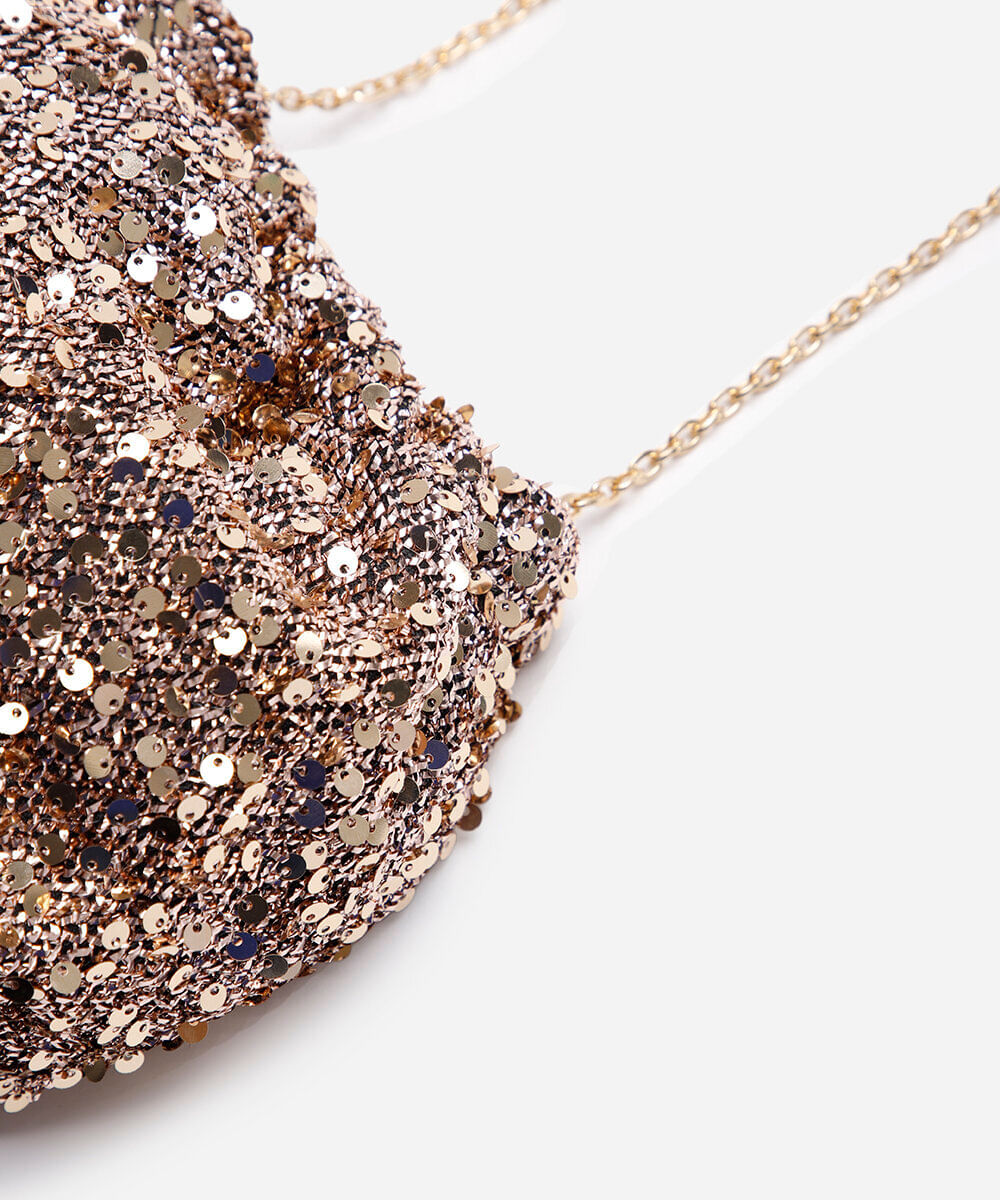 bolsa transversal de lurex com paetê dourada