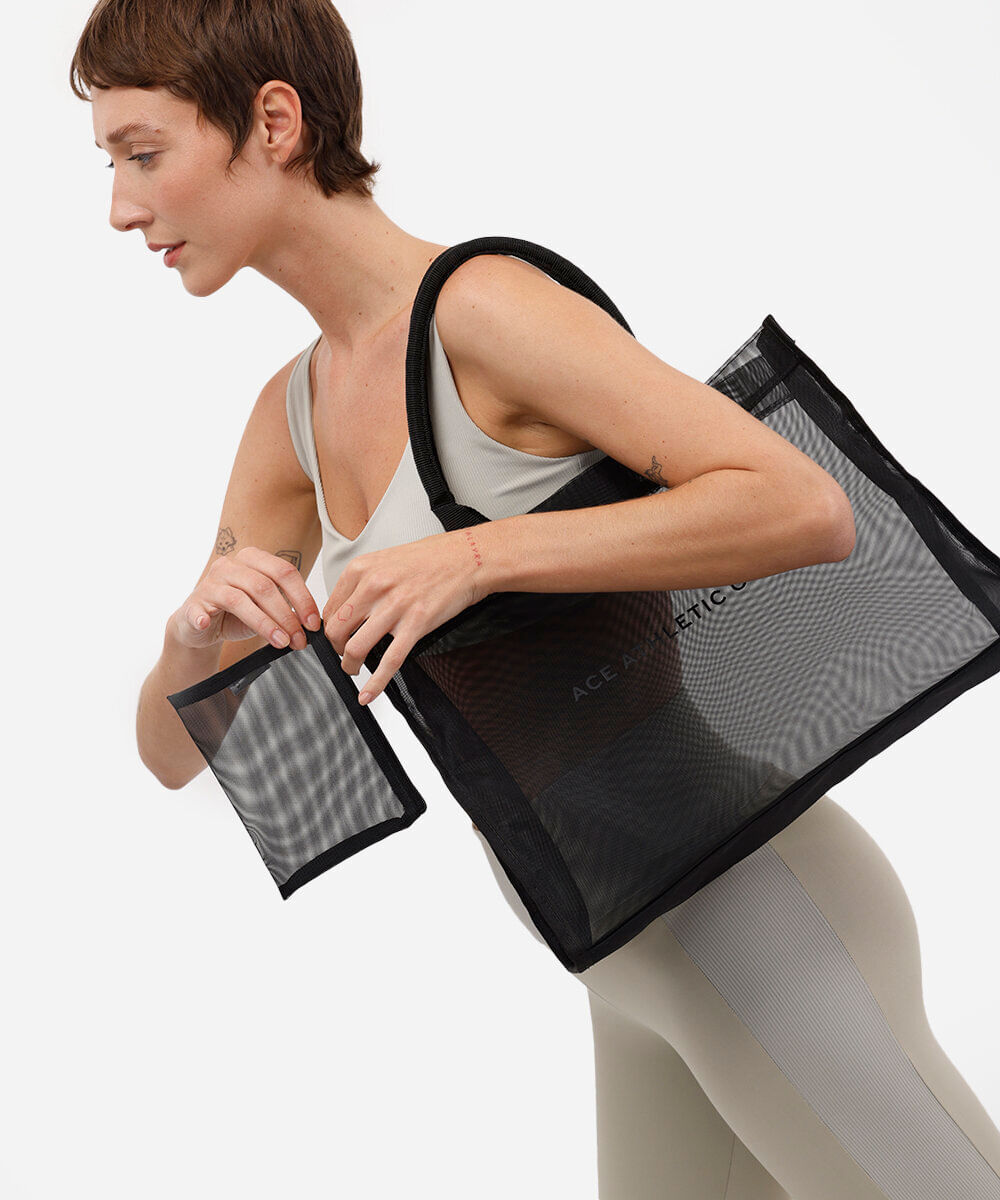 bolsa tote de tela esportiva preta