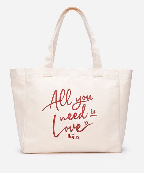 bolsa unissex tote bag shopper all you need is love the beatles bege