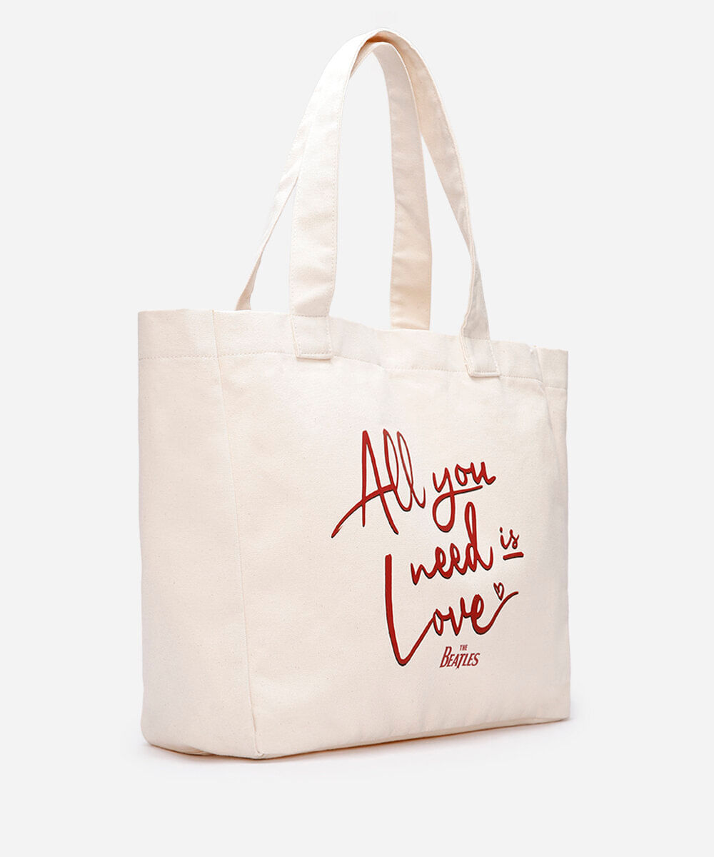 bolsa unissex tote bag shopper all you need is love the beatles bege