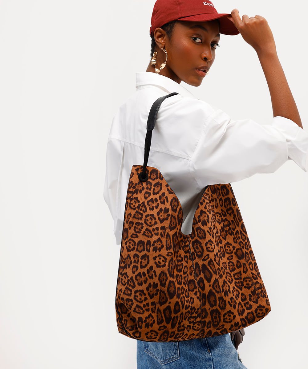 bolsa shoulder dupla face animal print babi louise colorida