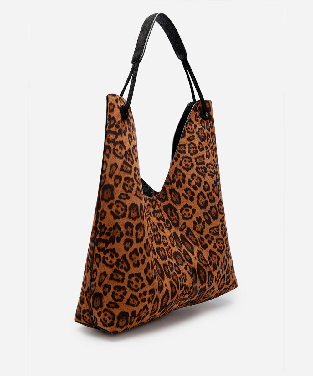 bolsa shoulder dupla face animal print babi louise colorida