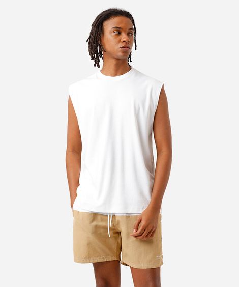 short masculino de poliamida com recorte bicolor bege