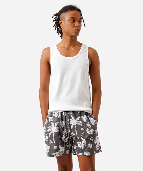 short masculino cós elástico folhagens verde