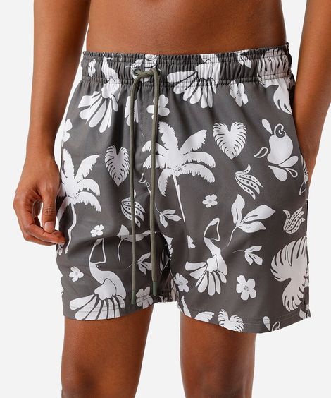 short masculino cós elástico folhagens verde