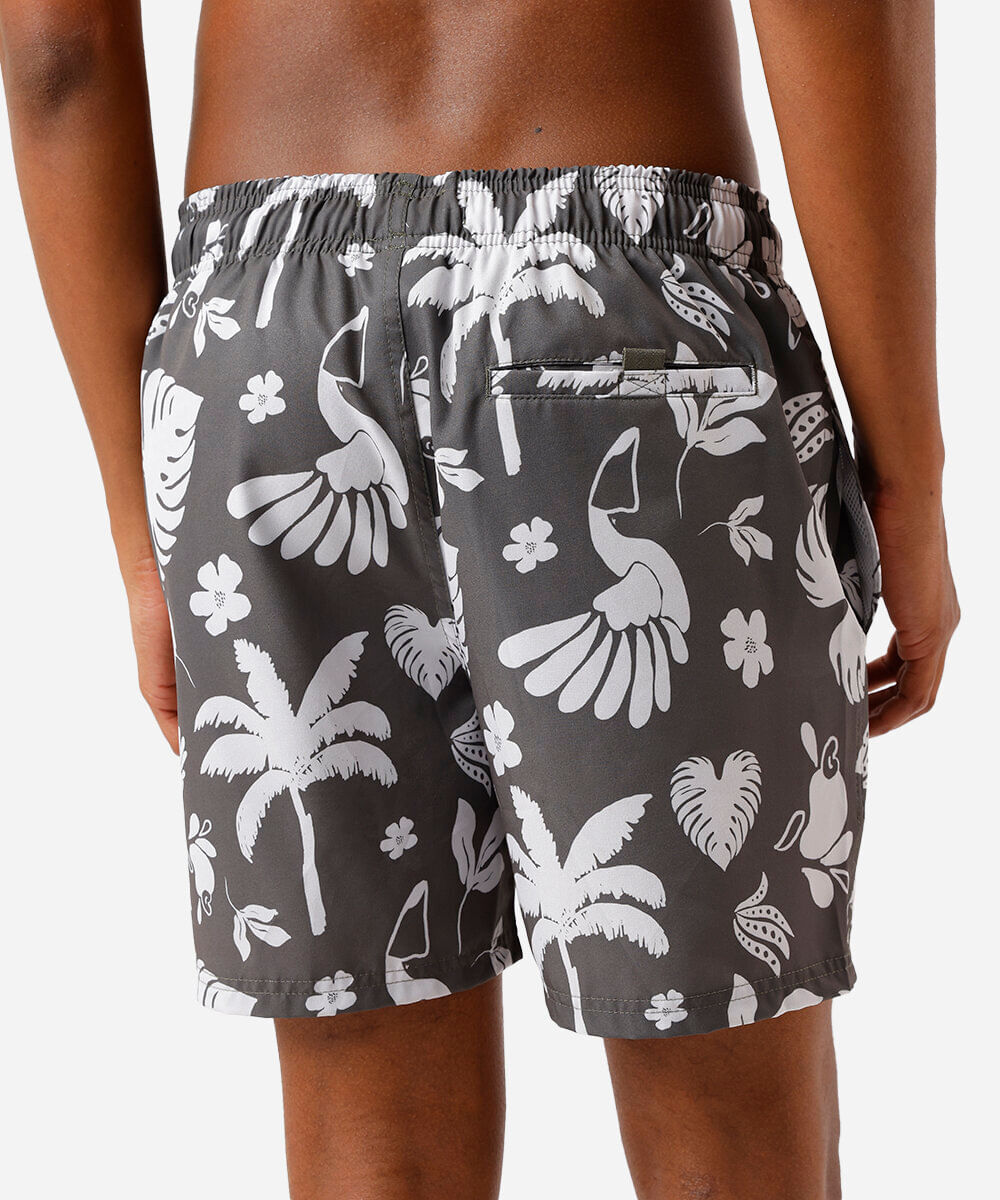 short masculino cós elástico folhagens verde
