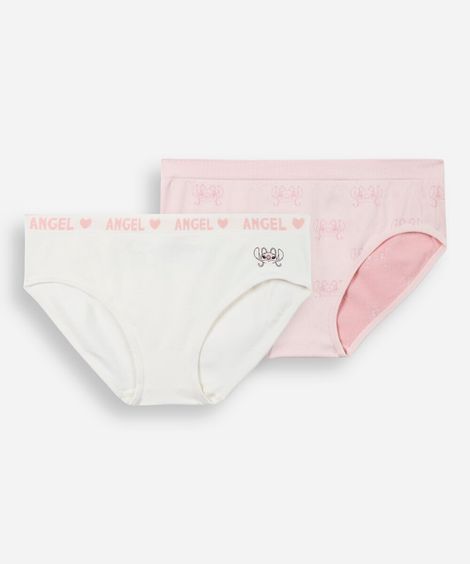 kit de 2 calcinhas infantis de poliamida angel rosa
