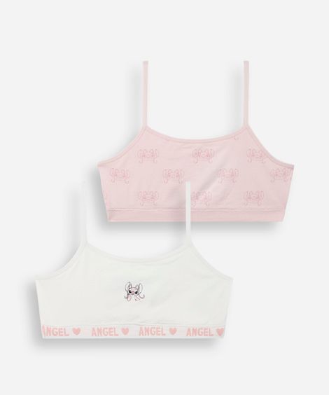 kit com 2 tops faixa stitch rosa