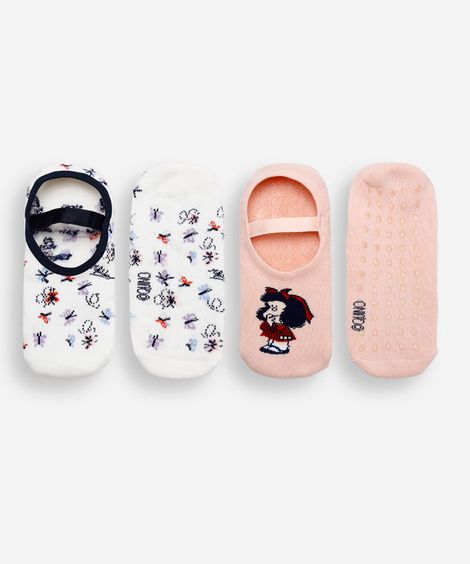 kit de 2 meias sapatilha mafalda colorido