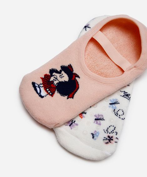 kit de 2 meias sapatilha mafalda colorido