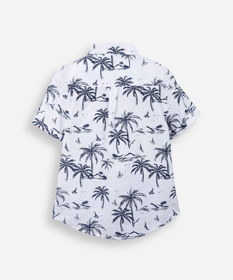 camisa infantil de algodão manga curta folhagens branca