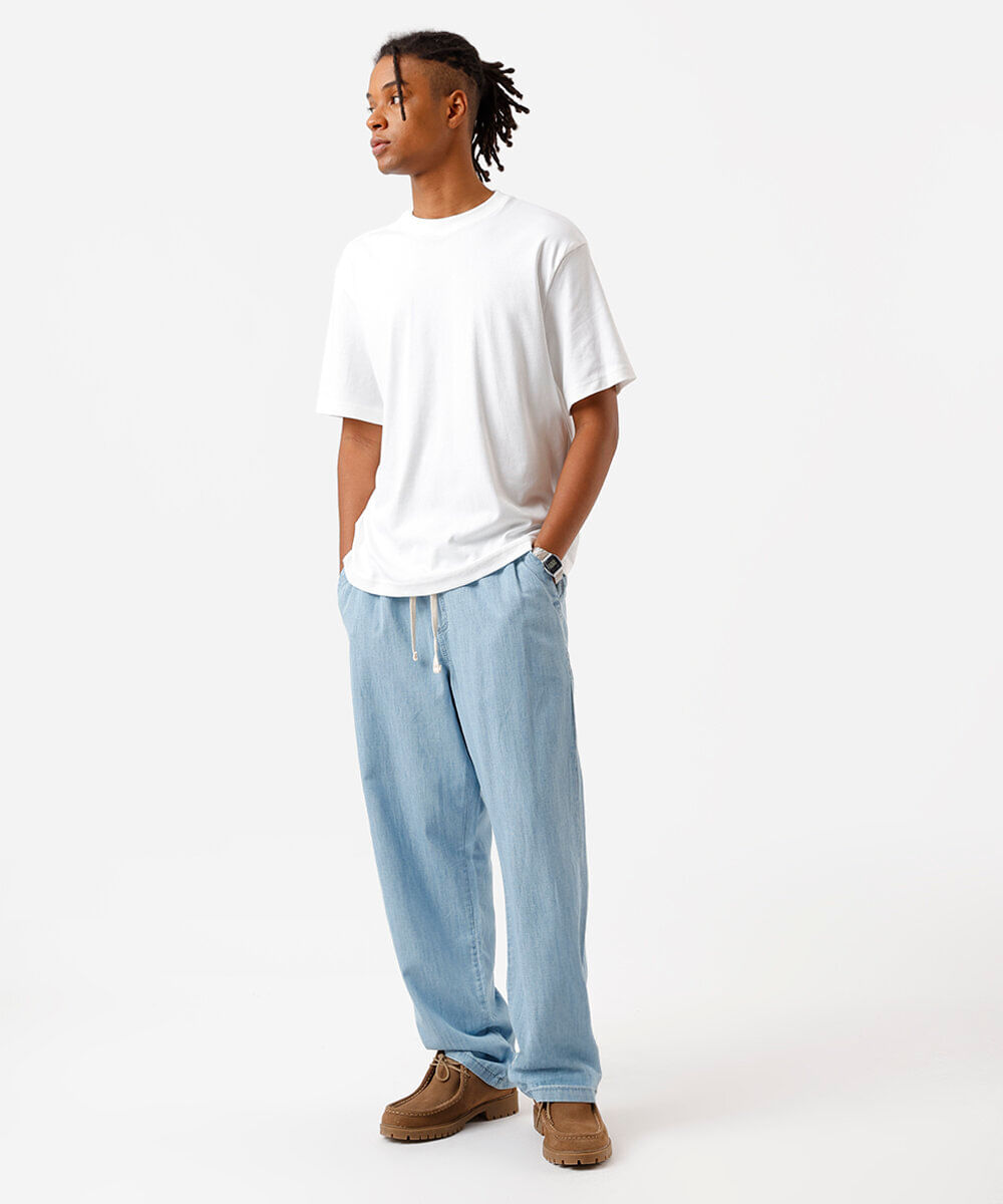 calça jogger masculina jeans com linho azul
