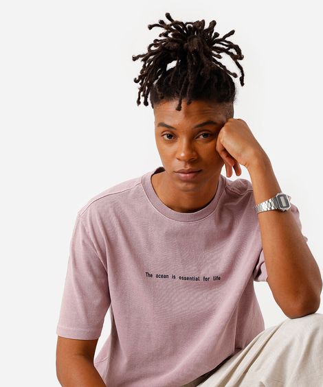 camiseta masculina de algodão estampada estonada rosa