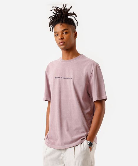 camiseta masculina de algodão estampada estonada rosa