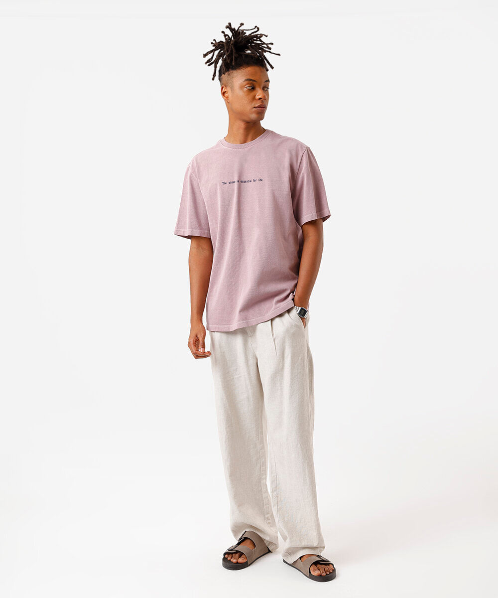 camiseta masculina de algodão estampada estonada rosa
