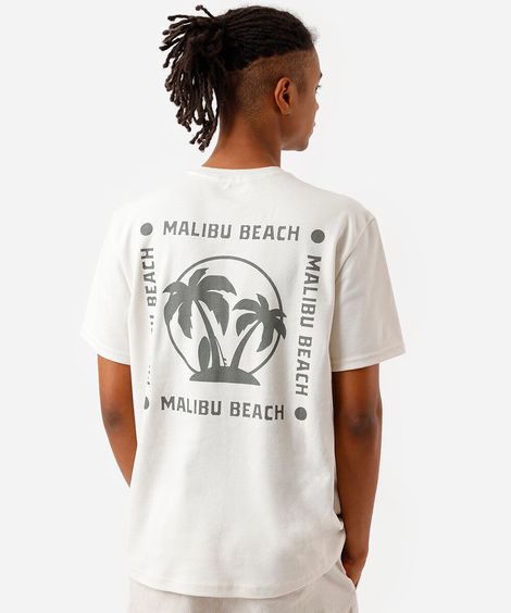 camiseta masculina com algodão estampada bege
