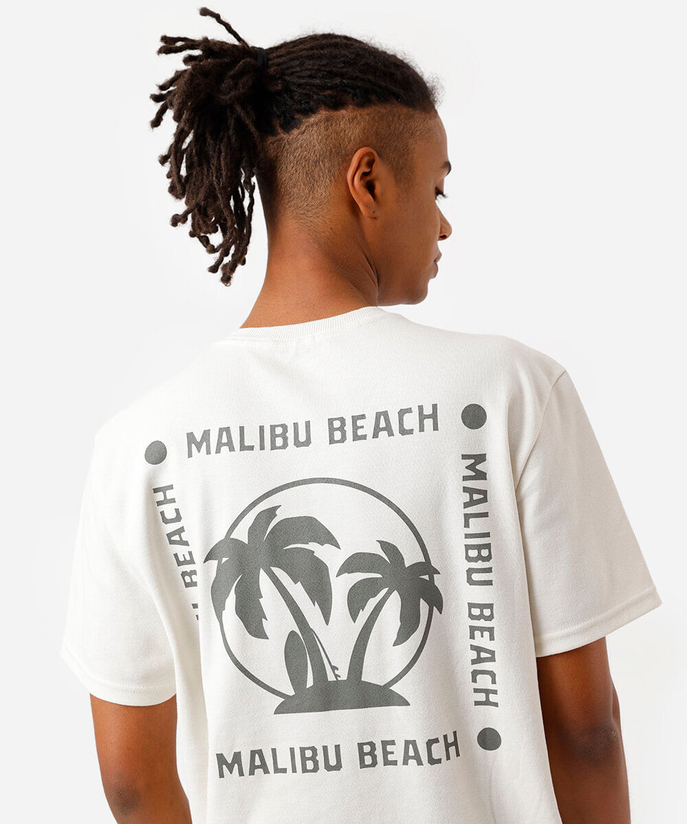 camiseta masculina com algodão estampada bege
