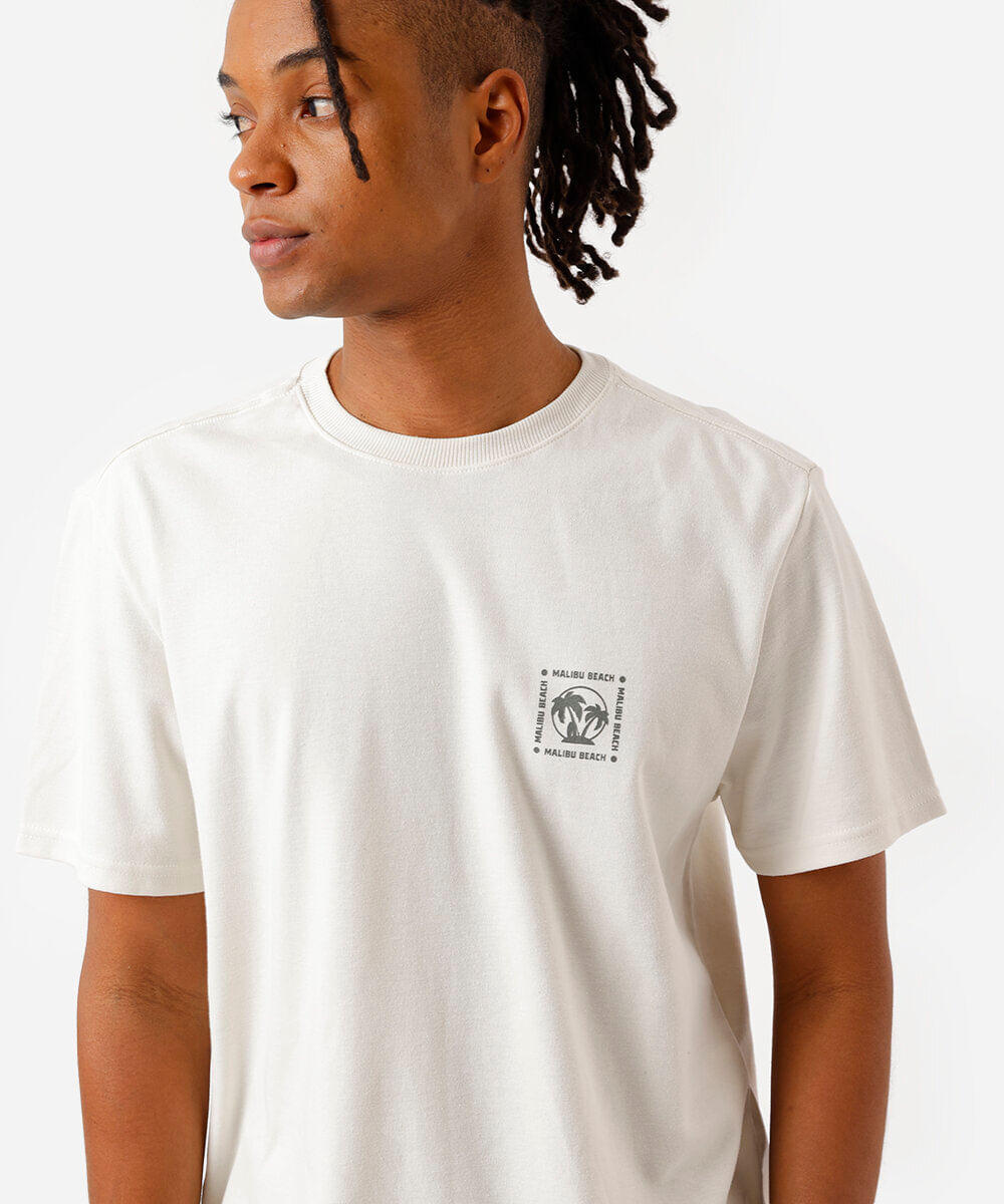 camiseta masculina com algodão estampada bege