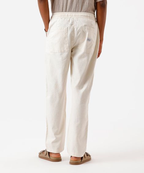 calça reta masculina de sarja com linho cós elástico off white