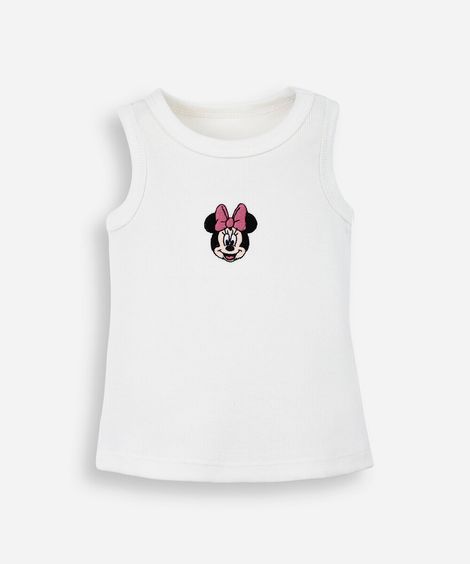 regata infantil de algodão bordada minnie off white