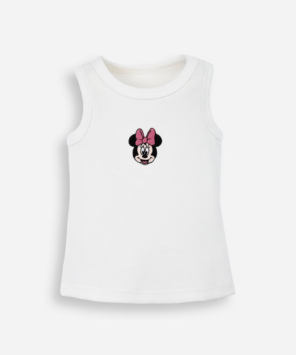 regata infantil de algodão bordada minnie off white