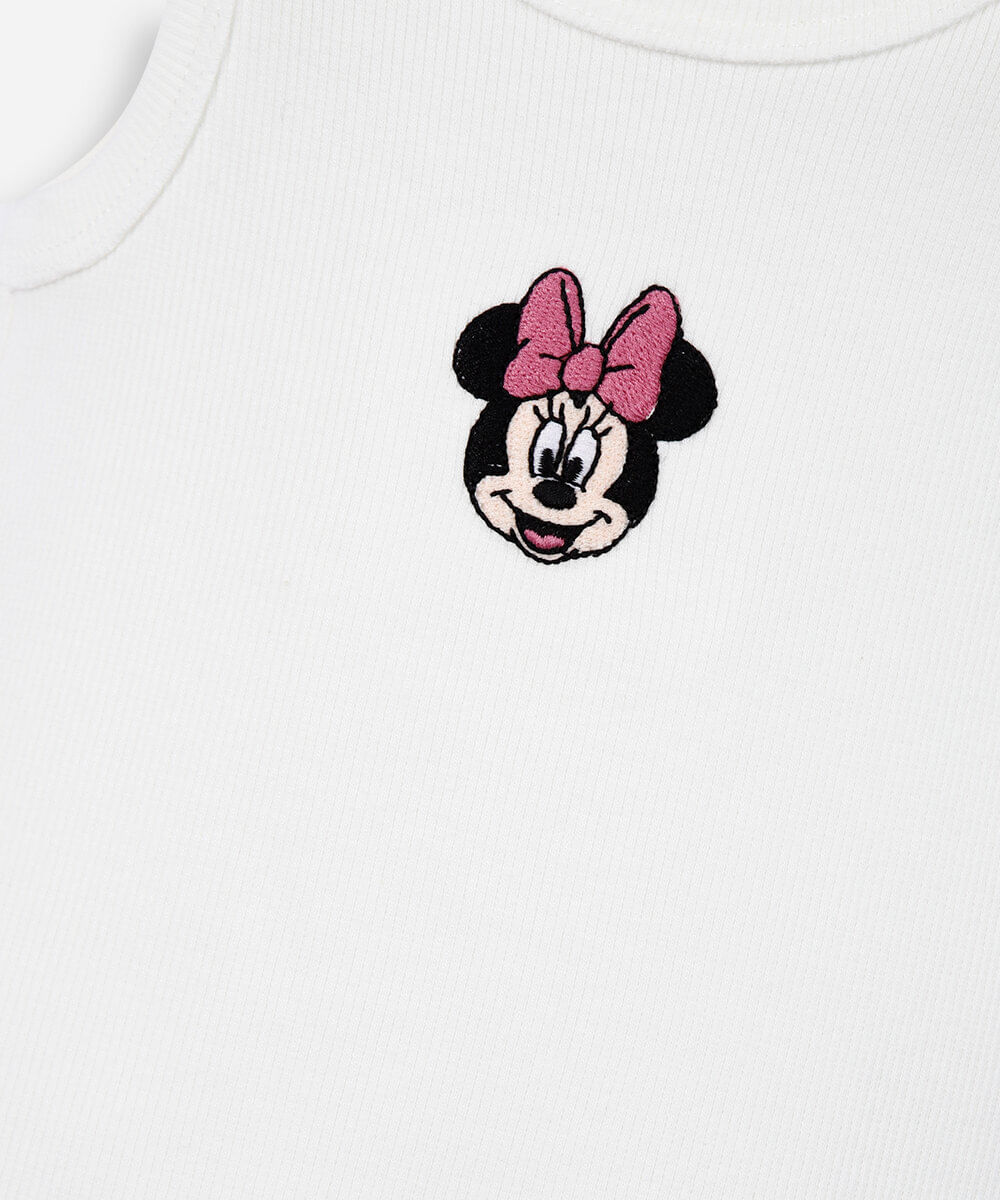 regata infantil de algodão bordada minnie off white