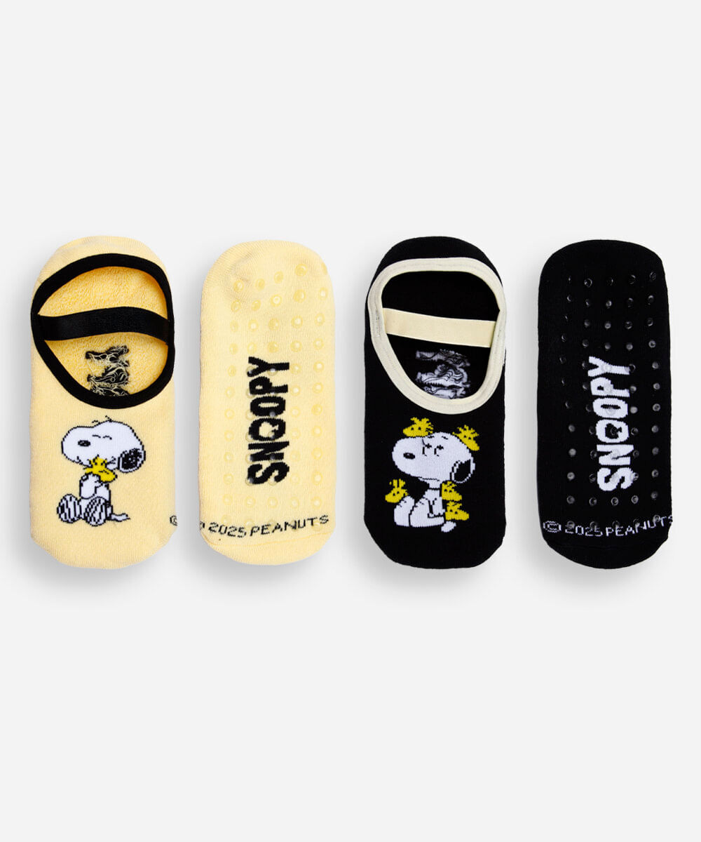 kit de 2 meias sapatilha snoopy colorido