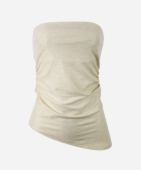 blusa juvenil de lurex sem alças com franzidos dourada