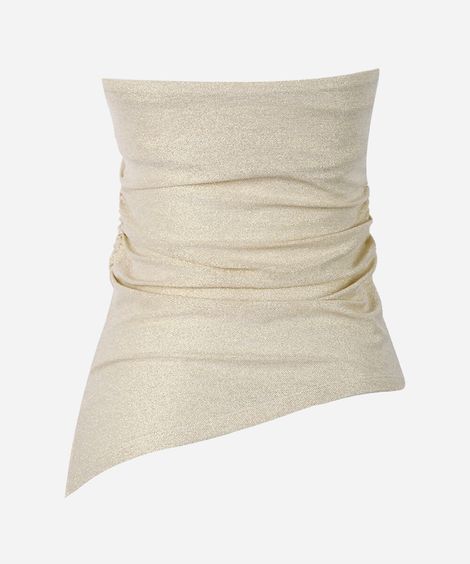 blusa juvenil de lurex sem alças com franzidos dourada