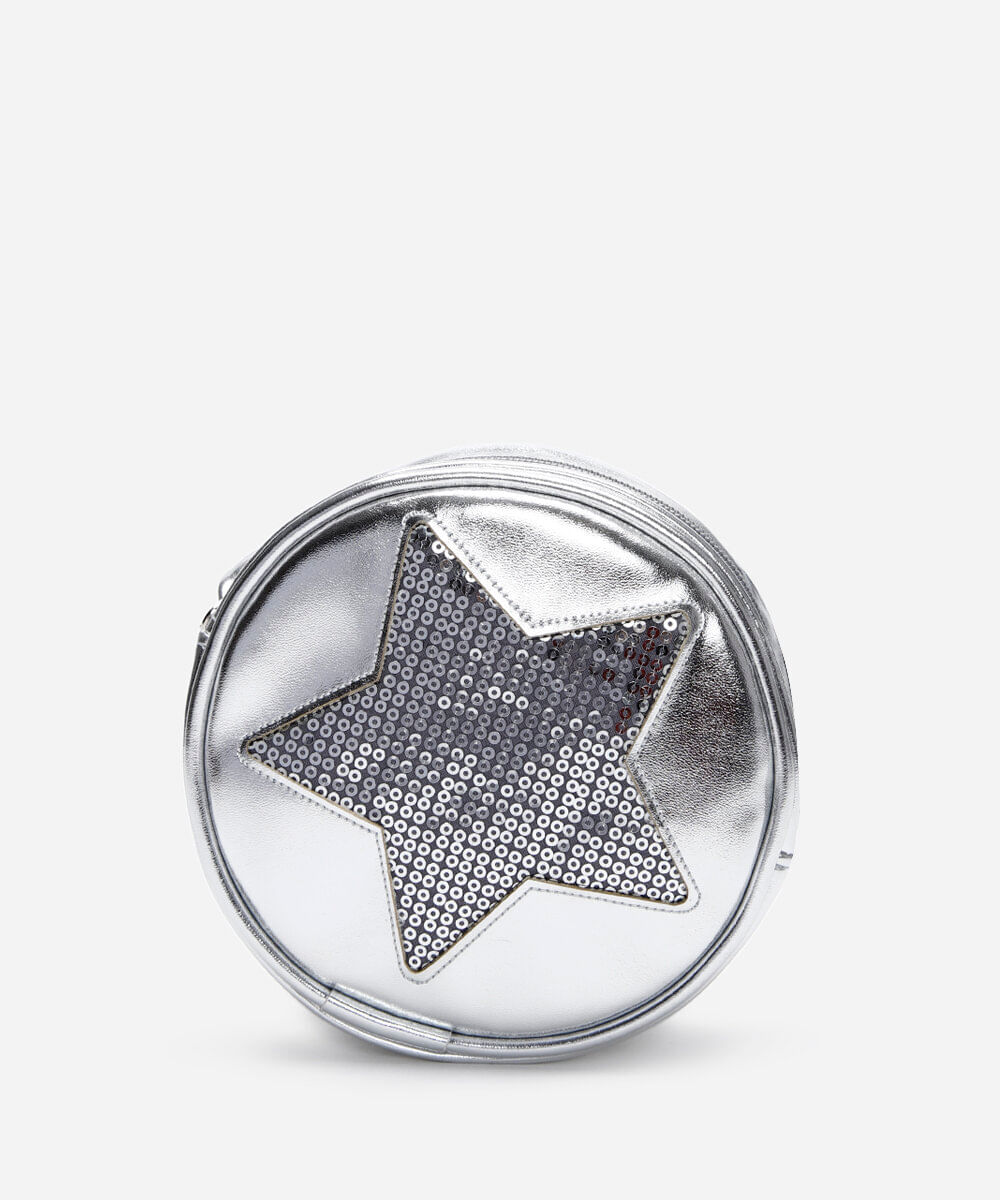 bolsa infantil bordada estrela paetê prateada