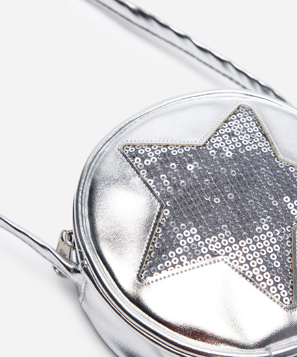 bolsa infantil bordada estrela paetê prateada
