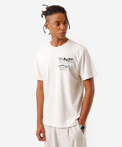 camiseta masculina com linho estampada bege