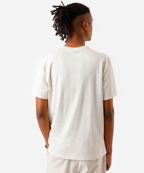 camiseta masculina com linho estampada bege