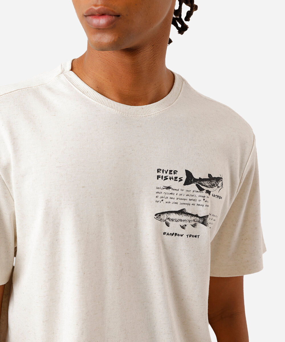 camiseta masculina com linho estampada bege